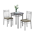 Monarch Specialties Dining Set - 3Pcs Set / Espresso / Silver Metal I 3075